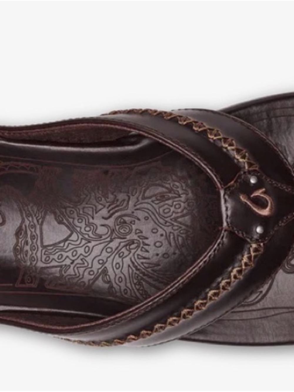 OluKai Men's Dark Brown Leather Flip-Flops with Contrast Stitching size 12 - Picture 5 of 8